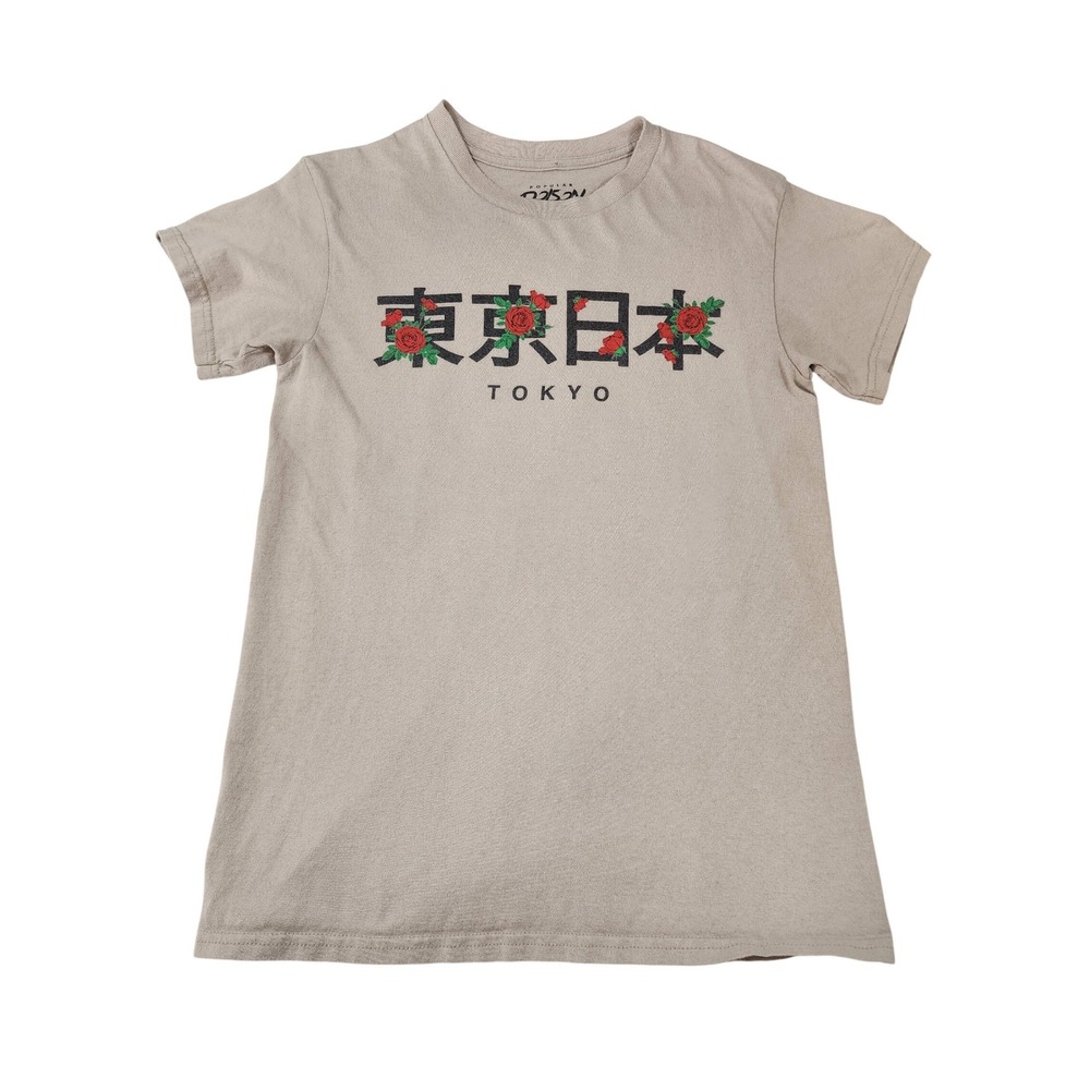 Popular Poison Tokyo Graphic Tee Small Tan‎ Rose Floral Streetwear Kanji Casual